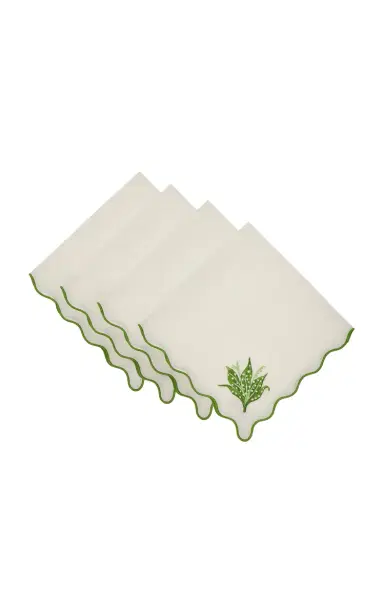 Moda Domus Set-of-Four Lily of the Valley Emboirdered-Linen Napkins - Blue | Thumbnail 1 Moda Domus Set-of-Four Lily of the Valley Emboirdered-Linen Napkins - Blue | Thumbnail 1