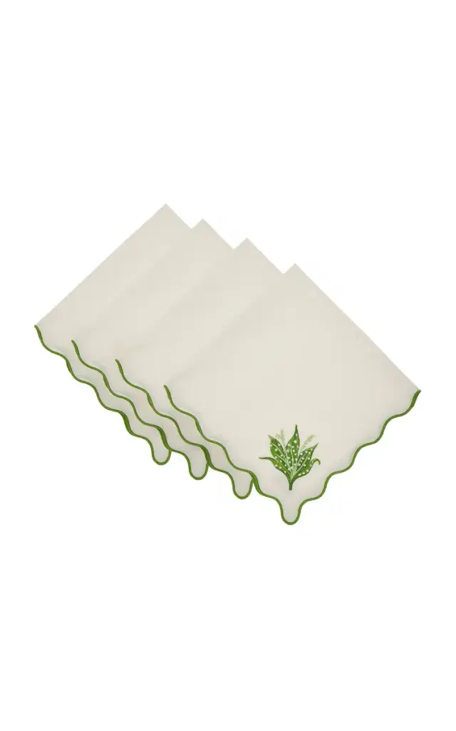 Moda Domus Set-of-Four Lily of the Valley Emboirdered-Linen Napkins - Blue