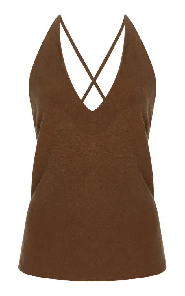 Anemos Plunging Bias-Cut Linen-Blend Top