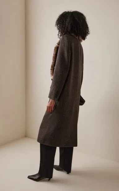 NILI LOTAN Edina Shearling-Trimmed Herringbone-Wool Double-Breasted Coat | Thumbnail 4 NILI LOTAN Edina Shearling-Trimmed Herringbone-Wool Double-Breasted Coat | Thumbnail 4