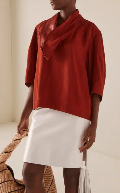 Bottega Veneta Leather-Trimmed Linen-Blend Cocoon Shirt | Thumbnail 3 Bottega Veneta Leather-Trimmed Linen-Blend Cocoon Shirt | Thumbnail 3