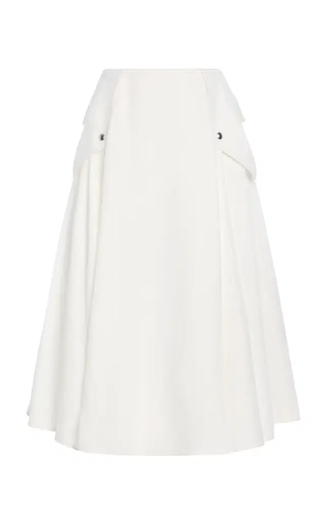 Pleated Twill Midi Skirt
