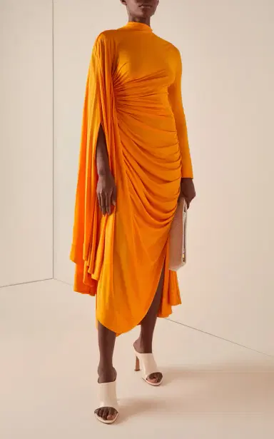 Bottega Veneta Asymmetric Draped Jersey Midi Dress | Thumbnail 3 Bottega Veneta Asymmetric Draped Jersey Midi Dress | Thumbnail 3