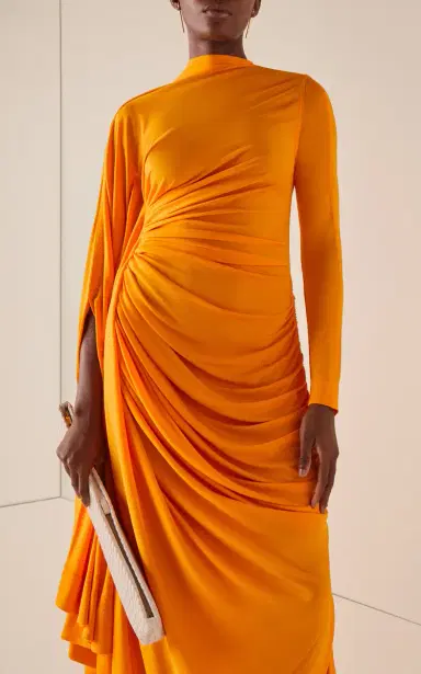 Bottega Veneta Asymmetric Draped Jersey Midi Dress | Thumbnail 4 Bottega Veneta Asymmetric Draped Jersey Midi Dress | Thumbnail 4