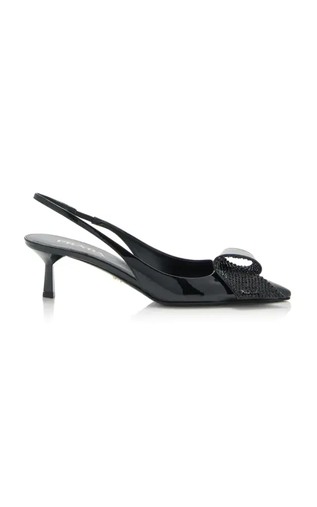 Prada Crystal-Embellished Patent Leather Slingback Pumps