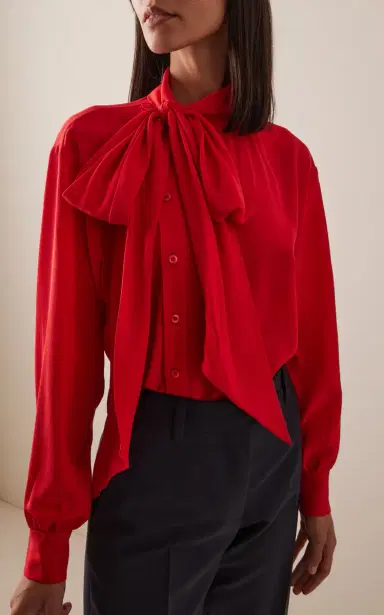 Prada Tie-Neck Marocain-Silk Shirt | Thumbnail 3 Prada Tie-Neck Marocain-Silk Shirt | Thumbnail 3