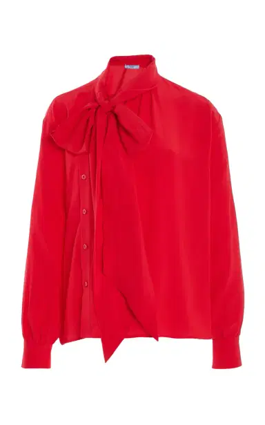 Prada Tie-Neck Marocain-Silk Shirt | Thumbnail 1 Prada Tie-Neck Marocain-Silk Shirt | Thumbnail 1
