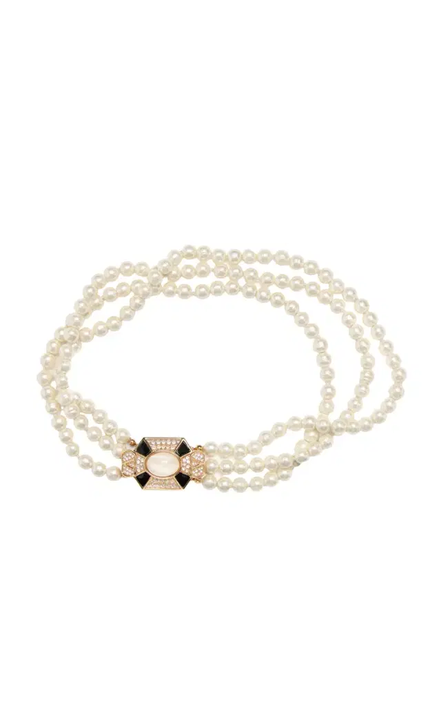 Necklace Pas Plus Metallo Smalto Strass Perla Necklace Pas Plus Metallo Smalto Strass Perla