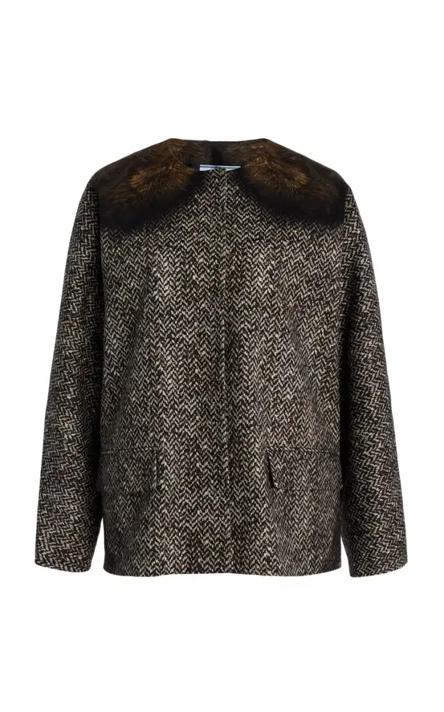 Prada Trompe-l'Oeil Print Cotton-Drill Caban Jacket