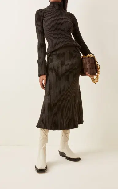 Bottega Veneta Ribbed-Knit Wool Midi Skirt | Thumbnail 2 Bottega Veneta Ribbed-Knit Wool Midi Skirt | Thumbnail 2