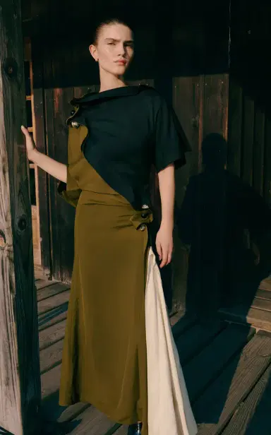 Bottega Veneta Pierced Draped Crepe Midi Dress | Thumbnail 2 Bottega Veneta Pierced Draped Crepe Midi Dress | Thumbnail 2
