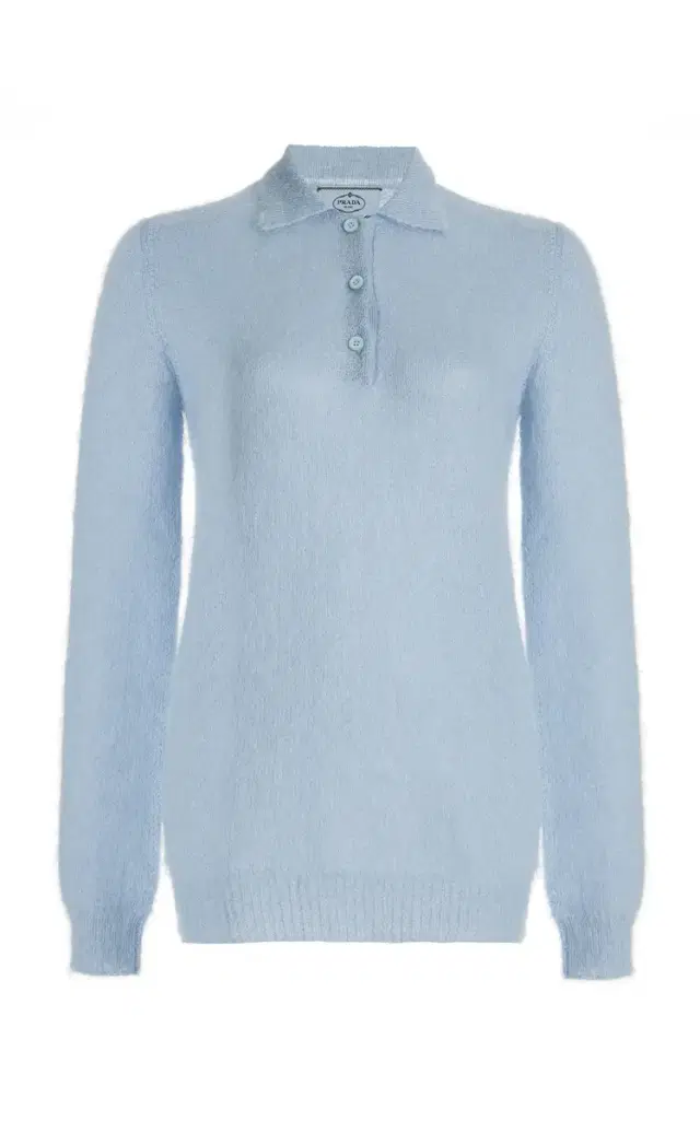 Mohair-Blend Knit Polo Top