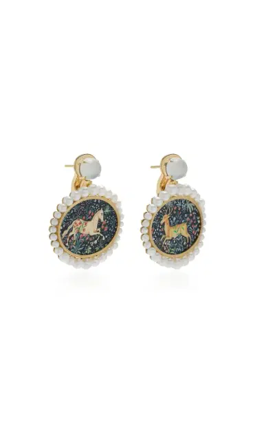 Silvia Furmanovich 18K Yellow Gold Alchemical Wedding Miniature Painting Earrings | Thumbnail 4