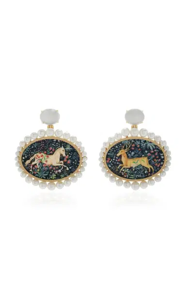 Silvia Furmanovich 18K Yellow Gold Alchemical Wedding Miniature Painting Earrings | Thumbnail 1