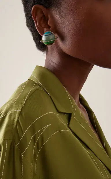 Silvia Furmanovich 18K Yellow Gold Green Saturn Earrings | Thumbnail 2
