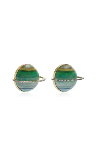 Silvia Furmanovich 18K Yellow Gold Green Saturn Earrings | Thumbnail 3