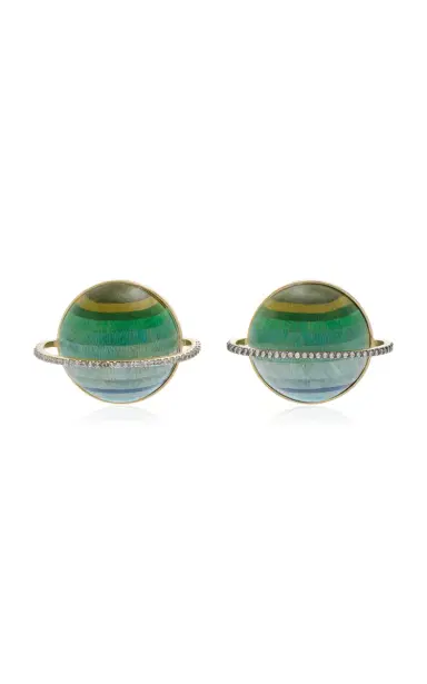 Silvia Furmanovich 18K Yellow Gold Green Saturn Earrings | Thumbnail 1