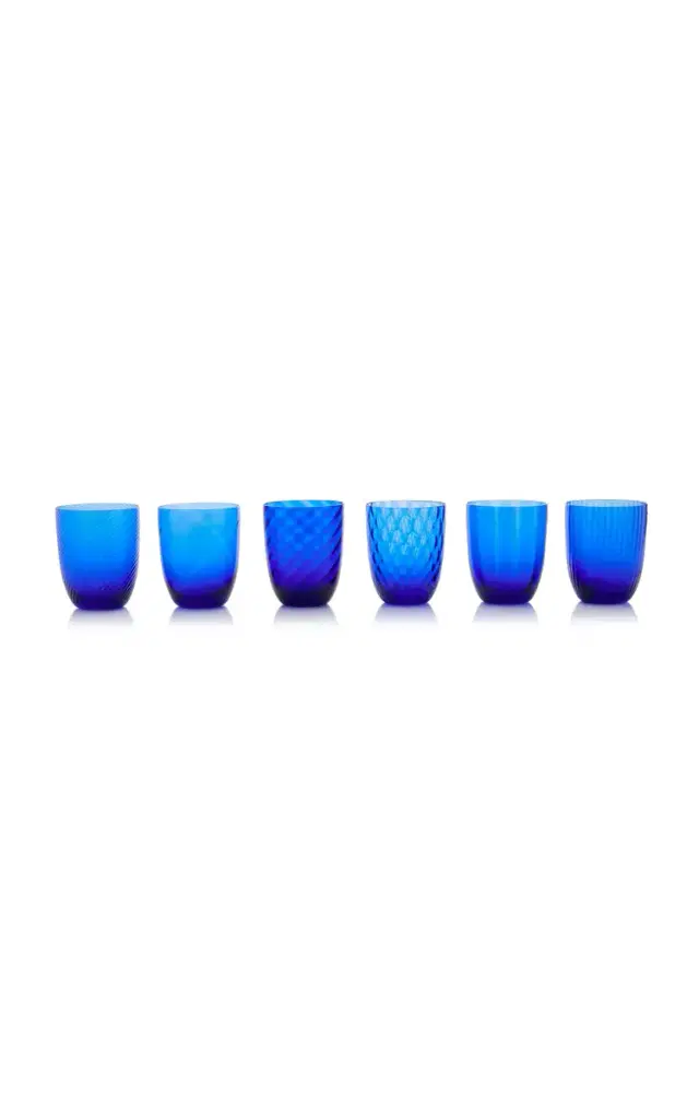 Set-Of-Six Murano Water Glasses - Blue