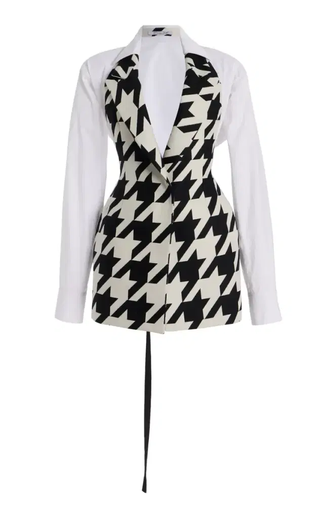 LaQuan Smith Houndstooth Tailored Wool-Blend Mini Dress