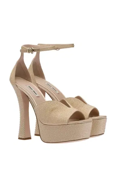 Miu Miu Crystal-Embellished Satin Platform Sandals | Thumbnail 4