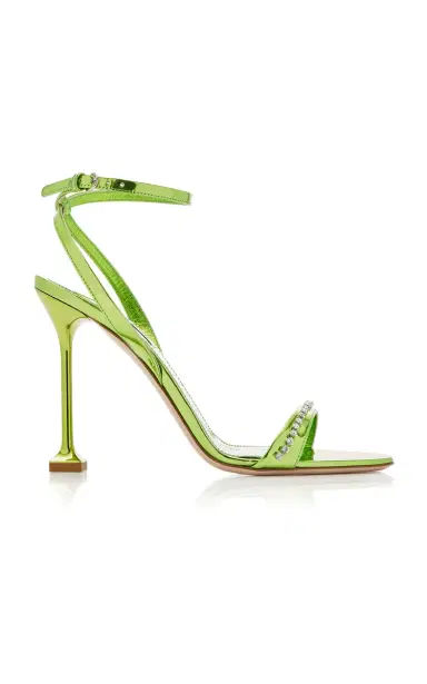 Miu Miu Crystal-Trimmed Metallic Leather Sandals | Thumbnail 2