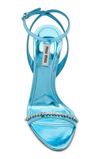 Miu Miu Crystal-Trimmed Metallic Leather Sandals | Thumbnail 4