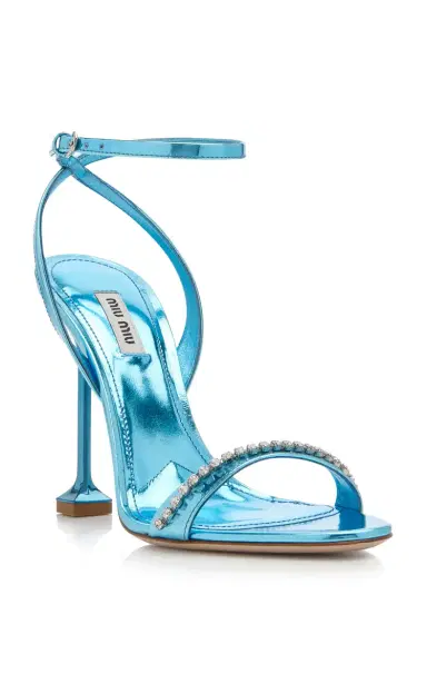 Miu Miu Crystal-Trimmed Metallic Leather Sandals | Thumbnail 6