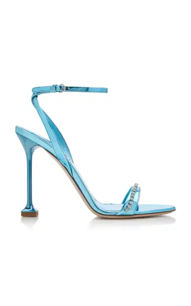 Miu Miu Crystal-Trimmed Metallic Leather Sandals | Thumbnail 1