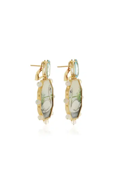 Silvia Furmanovich 18K Yellow Gold Swan Painting Earrings | Thumbnail 4