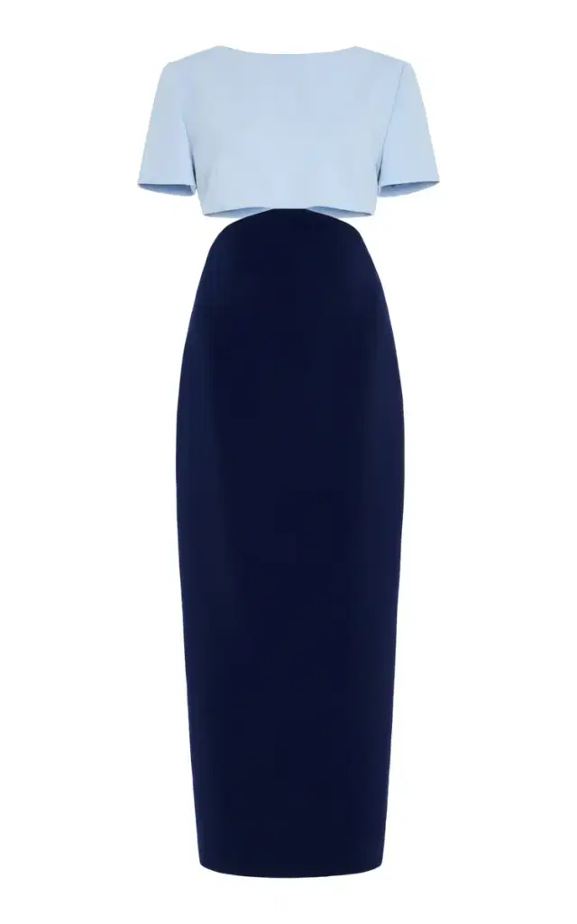 Exclusive Riviera Open Back Two-Tone Crepe Midi Dress