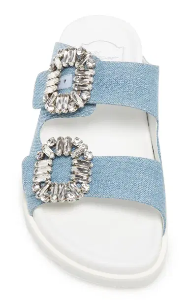 Roger Vivier Slidy Viv' Buckle-Embellished Denim Sandals | Thumbnail 3