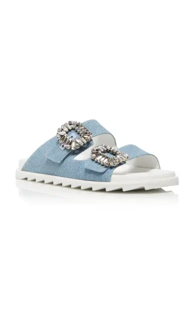 Roger Vivier Slidy Viv' Buckle-Embellished Denim Sandals | Thumbnail 5