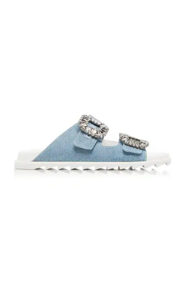 Roger Vivier Slidy Viv' Buckle-Embellished Denim Sandals | Thumbnail 1