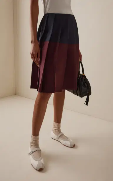 Miu Miu Colorblocked Pleated Wool Midi Skirt | Thumbnail 3 Miu Miu Colorblocked Pleated Wool Midi Skirt | Thumbnail 3