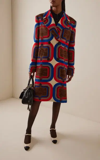 Miu Miu Archive-Printed Wool-Natté Double-Breasted Coat | Thumbnail 2 Miu Miu Archive-Printed Wool-Natté Double-Breasted Coat | Thumbnail 2