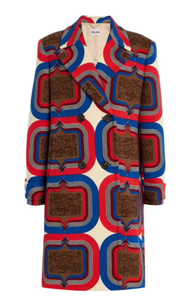 Miu Miu Archive-Printed Wool-Natté Double-Breasted Coat