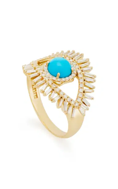 Suzanne Kalan 18K Yellow Gold White Diamond And Turquoise Evil Eye Ring | Thumbnail 3 Suzanne Kalan 18K Yellow Gold White Diamond And Turquoise Evil Eye Ring | Thumbnail 3