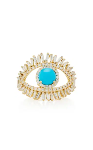 Suzanne Kalan 18K Yellow Gold White Diamond And Turquoise Evil Eye Ring | Thumbnail 1 Suzanne Kalan 18K Yellow Gold White Diamond And Turquoise Evil Eye Ring | Thumbnail 1