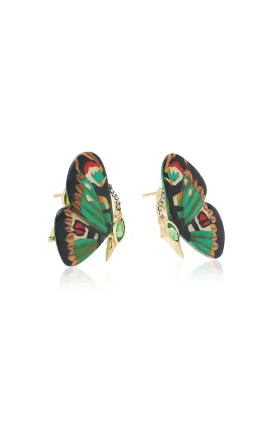 Silvia Furmanovich Marquetry Earrings With Diamond Tsavorite And Green Butterfly Pattern | Thumbnail 4