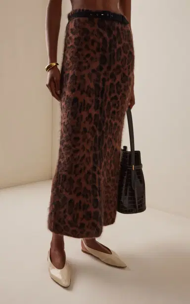 Adam Lippes Levi Belted Leopard Brushed-Cashmere Skirt | Thumbnail 3