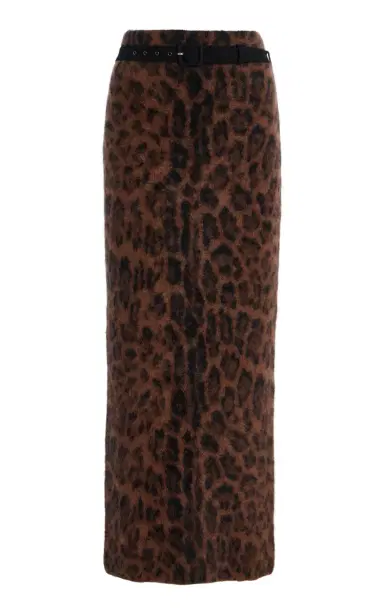 Adam Lippes Levi Belted Leopard Brushed-Cashmere Skirt | Thumbnail 1
