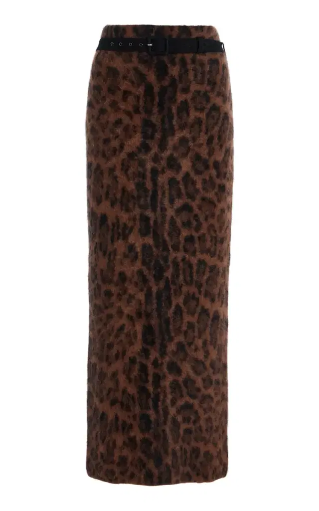 Levi Belted Leopard Brushed-Cashmere Skirt