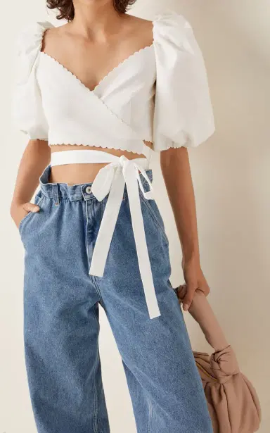 Miu Miu Puff-Sleeve Cotton Pique Cropped Wrap Top | Thumbnail 2 Miu Miu Puff-Sleeve Cotton Pique Cropped Wrap Top | Thumbnail 2