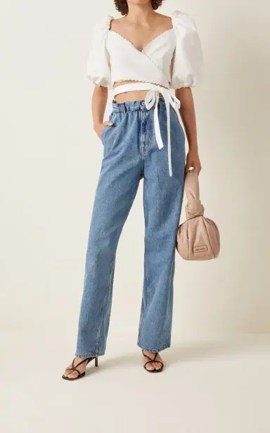 Miu Miu Puff-Sleeve Cotton Pique Cropped Wrap Top | Thumbnail 3 Miu Miu Puff-Sleeve Cotton Pique Cropped Wrap Top | Thumbnail 3