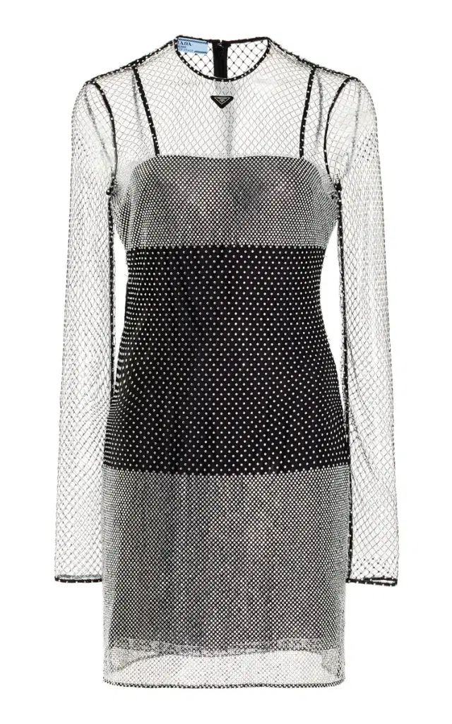 Crystal-Embellished Mesh Mini Dress