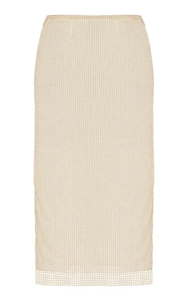 Prada Pearl-Embroidered Mesh Midi Skirt