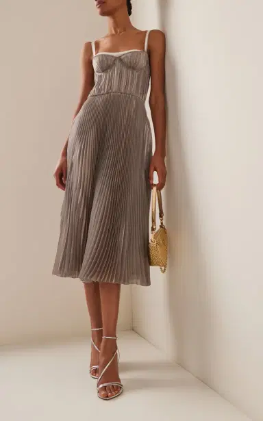 Prada Bra-Detailed Pleated Voile Midi Dress | Thumbnail 2