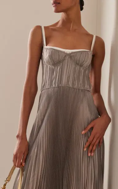 Prada Bra-Detailed Pleated Voile Midi Dress | Thumbnail 3
