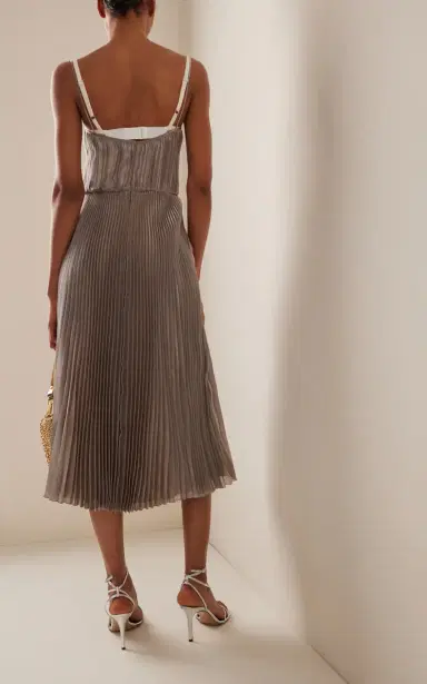 Prada Bra-Detailed Pleated Voile Midi Dress | Thumbnail 4
