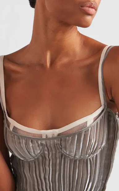 Prada Bra-Detailed Pleated Voile Midi Dress | Thumbnail 5